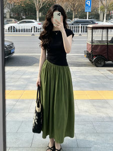 BIFEIMENG | Đầm Dài Kiểu Pháp Với Đường May Đối Chiếu Màu