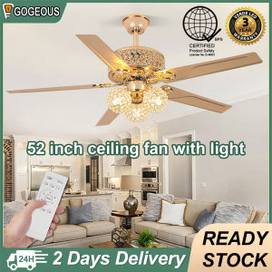 Gogeous 52inch golden ceiling fan with light modern deisgn 6-speed wind 3 color dimming crystal ceiling fan with lights and remote for living room dinning room