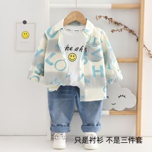 Boys Pure Cotton Long Sleeve Shirt Trendy Outerwear for Children Aged 3-7 Spring Autumn New Style Baby Boy Casual Shirt