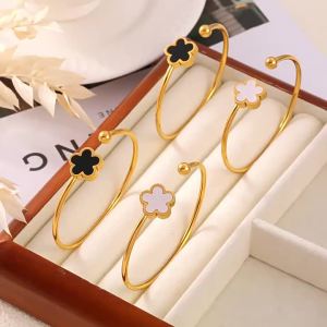 Clover Colorful Gold Plated Exquisite Five-Leaved Flower Stainless Ssteel Bracelet Womens High Quality Luxury Paty Jewerly GIft