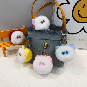 GM New Fluffy Cat Head pompom Candy Color Pendant Plush Creative Couple Gift Accessories keychain