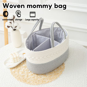Diaper Caddy Organizer Bag: Woven Cotton Portable Large Capacity Baby Caddy Organizer Diaper Storage Basket Multipurpose Bag