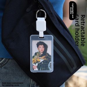 Simple Double-Sided Horizontal Hard Shell ID Card Holder Stretchable Key Protection Case for Work Badges Bus Cards And Electric Car Cards
