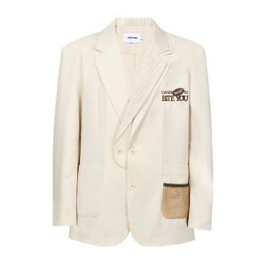 CANOTWAIT_ | Embroidered Logo Striped Collar Leisure Suit