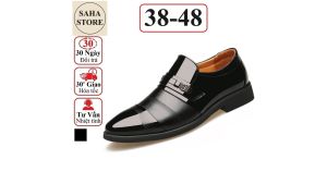 Giày tây lười SAHA141 giầy da công sở không dây nâu đen bóng âu cao cấp
