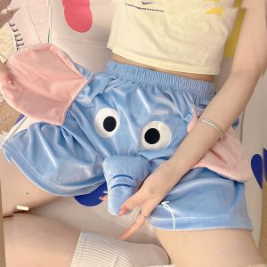 กางเกงขาสั้นลายจุดสีขาวลายช้างลายการ์ตูนน่ารักสำหรับผู้ชายและผู้หญิง กางเกงขายาวลำลองฤดูร้อน ทรงหลวม สไตล์ญี่ปุ่นย้อนยุค