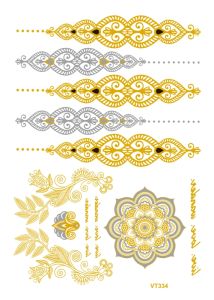 แฟลชเมทัลลิคกันน้ําชั่วคราวสักทองเงินสักผู้หญิงเฮนน่าดอกไม้Tatyอินเดียอาหรับสักสติ๊กเกอร์สําหรับเทศกาล