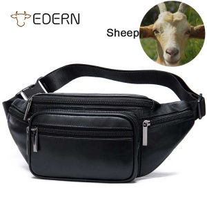 EDERN Genuine Sheepskin Waist Bag for Men Women Waist Pouch Chest Bag Goat Leather Belt Bag Sling Bag Fashion Casual Crossbody Bag