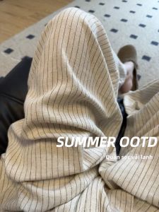 YIFANSHI | High Waisted Striped Linen Wide Leg Pants