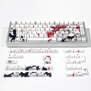 128 keys Raven Sakura Keycaps Dye-Sub Cherry Profile Cute Anime Keycaps Side Shine Through PBT Keycap For Mechanical Keyboard