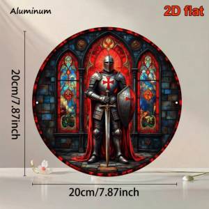 CIFbuy | Vintage Crusader Knight Sign Stained Glass Wall Plaque 8x8 Inch Round Aluminum Art Decor