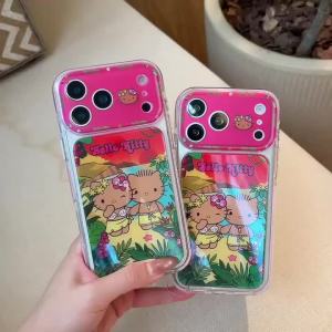Sanrio | Ốp Điện Thoại Hello Kitty Da Đen Cho iPhone 17/16/15 Pro Max Chống Sốc Chống Xước Chống Nước Thiết Kế Hoàng Hôn Hawaii