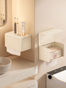 Cream White Toilet Toilet Paper Box Waterproof Punch-Free Wall Hanging Tissue Holder Alumimum Tissue Paper Roll Paper Toilet Dedicated