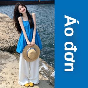 ZHENMANZI | Bộ Quần Áo Mùa Hè OOTD Áo Thun Peplum Xanh Quần Dài Ống Rộng