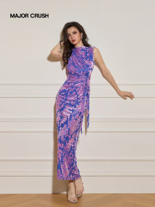 Embroidered Velvet Sleeveless Slimming Dress