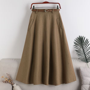 High Waist A-Line Umbrella Skirt Womens Mid-Length Half Body Skirts Pocket Detail Slimming Hip Coverage Pure Color Versatile