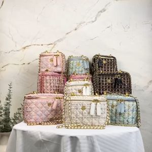 G132 Tas Selempang Tweed Vintage Wanita Elegan dengan Tali Rantai - Bisa COD