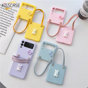 KISSCASE Diy Bear Mobile Phone Case Pc Folding Screen For Samsung Galaxy Z Flip 4 Flip 3 Protective Case Lanyard Bag Protective Case
