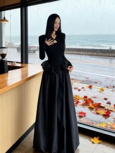 Váy Dài Tay Cạp Cao Kiểu Trung Quốc Phong Cách Rừng Nữ Tính Mới Thu Cao Cấp Thanh Lịch Váy Dài Chữ a Dài