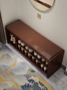 CHUJUN | Narrow Full Solid Wood Sitting Shoe Bench with Soft Cushion