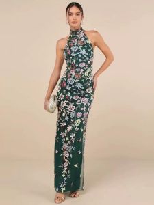 Floral Halter Dinner Dress Gown Size L Chest 90-96cm Waist 76-80cm Length 171cm 晚礼服连衣裙长礼服裙外贸 MAXI LONG