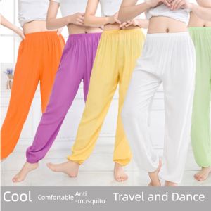 Cotton Silk Lantern Pants for Men and Women High Waist Summer Yoga Long Pants with Anti-Mosquito Feature in Solid Color
