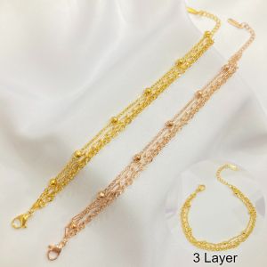 Gelang Tangan Titanium Rantai Polos 3 Layer Fashion Korean Style