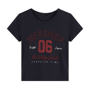 WILDAZI | Embroidered Round Neck Short Sleeve Stylish Slimming American Style Tee