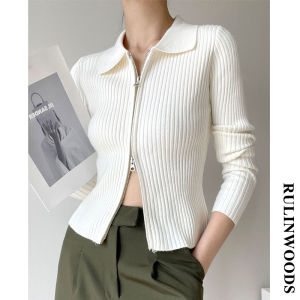 RULINWOODS Áo Dệt Kim Mùa Hè Áo Hở Eo Có Khóa Kéo 2 Chiều Cho Nữ