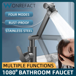 304 keluli tahan karat 1080 ° Rotary Lift Bathroom Sink Tap 4 Mode Faucet Basin pelbagai fungsi