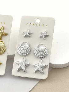 6Pcs Exquisite Starfish Shell Stud Earrings Fashionable CCB Earring Set Womens Summer Beach Party Jewelry Gifts