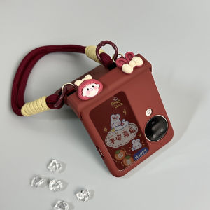 Cute Protective Phone Case for OPPO Find N3 Flip Foldable Crossbody Wristband Middle Axis Full Cover Acrylic Phone Case