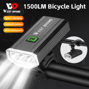 WEST BIKING 1500Lumen Bike Light Bicycle Front Lamp Waterproof IPX6 Cycling Headlight Front Light Type-C Flashlight Bike Accessories