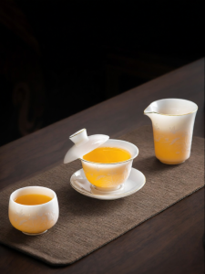 XIANGYE | Lustrous Goat Fat Jade Bone China Gaiwan Teacup