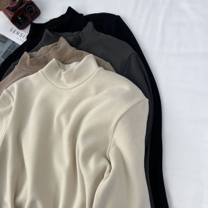 Double-Sided Velvet Soft Australian Velvet Mid-Collar Bottoming Shirt Womens Fall and Winter Fleece-lined Heattech Gentle Half-High Collar Long Sleeves T-Shirt