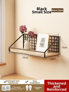 Non-drilling Wall Shelf Bedside Wooden Board Bookshelf Storage Rack