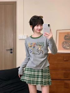 เสื้อยืดคอกลมแขนยาวทรงสลิมฟิตสำหรับผู้หญิง ลายการ์ตูนสร้างสรรค์ สไตล์เกาหลี แฟชั่นสตรีท วันพีซ ทรงเข้ารูป