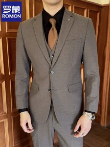 Romon Suit Suit Mens Silm Groom Wedding Suit Formal Wear Brown British Style Handsome Small Suit Mens Jacket