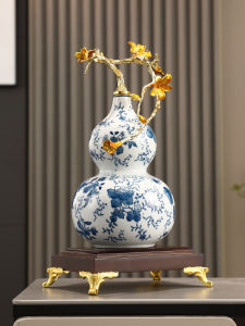 Elegant Enamel Gourd Ornament Ceramic Artwork New Chinese Style Living Room Bar Cabinet Decorative Piece Lucky Wealth Attractor