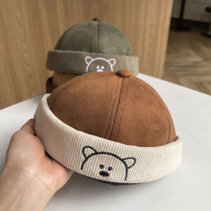 Cute Embroidered Baby Hat Boys Winter Windproof Warm Stylish Gourd Skin Cap Trendy Short Brim round Top Landlord Hat for Kids
