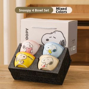 Snoopy Ceramic Dining Set Cute Cartoon High Aesthetic Value Home Use Bowl Set Four Pieces Gift Box Set Adult round Shape Bowl