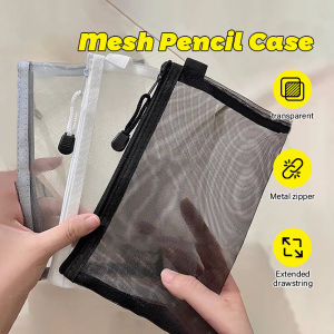 1pcs Transparent Grid Mesh Pencil Bag Single Double Layer Large Capacity Stationery Bag Storage Case