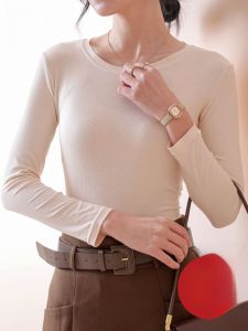 MiiOW | Áo sơ mi dài tay màu trắng cổ tròn dệt kim cho nữ MiiOW Cat Person Áo sơ mi cơ bản mùa xuân thu đông mới về chất lượng cao