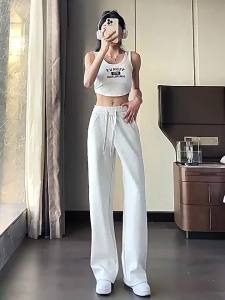 Senior Quần Thể Thao Quần Thể Thao Kiểu Mỹ Lót Nhung Dày Dặn Ống Đứng Ống Đứng Rộng Rãi Cạp Cao Mẫu Mới Mùa Xuân Thu Đông Cho Nữ