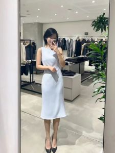Office Chic Dress Easy Return If Unhappy Polyester Fiber A-Line Skirt mid Waist round Neck H-Shape Commute Style Summer Dress