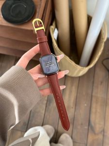 Soft Oatmeal Brown Cowhide Leather Strap Compatible with iWatch Apple Watch 8 7 6 SE Smart Watch Bands Accessories