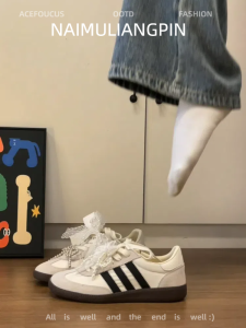 Naimu Liangpin Womens Flat Ballet Deqin Shoes Yellow Casual Sweet Lace Trimmed Flat Heel Comfortable round Toe Inner Fiber