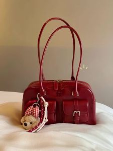 Chio’2nd | Red Retro Commuter Boston Tote Shoulder Bag
