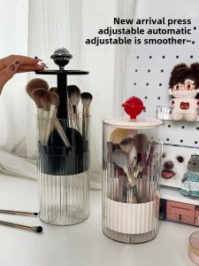 Makeup Brush Storage Bucket Automatic Adjustable Dresser Table Eyebrow Pencil Eyeliner Makeup Brush Press Storage Box Dustproof