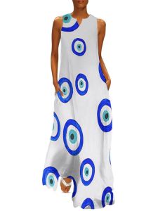 ชุดเดรสยาวแขนยาวพิมพ์ลายคอวีขนาดเล็ก เดรสผู้หญิงฤดูร้อน ชุดทำงาน ชุดทำงาน เดรสยาวปานกลาง เดรสแขนกุด